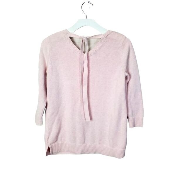 TALBOTS Womens Sweater SZ SP Knit Soft Pink V-Neck‎ Tie Back 100% Pima Cotton - Picture 2 of 9
